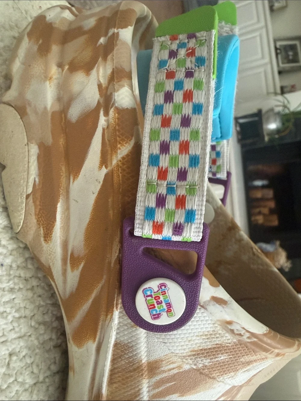 CROCS Beige Marble Clog with Multicolor Strap Cinnamon Toast Crunch